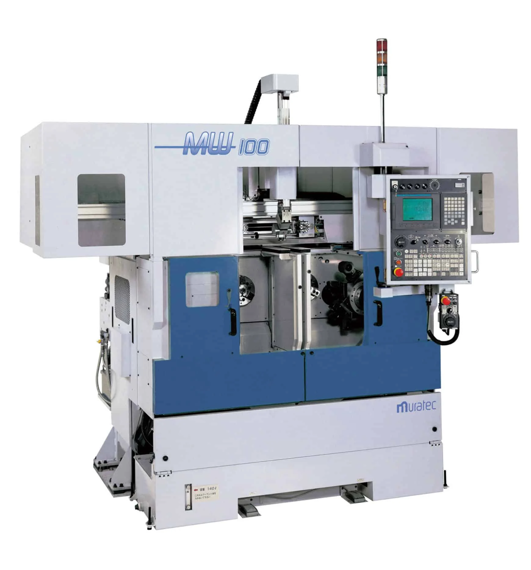 Muratec MW100 z dwiema równoległymi strefami wrzecionowymi i portalem załadunkowym. Fotografia producenta: Muratec — MW100.